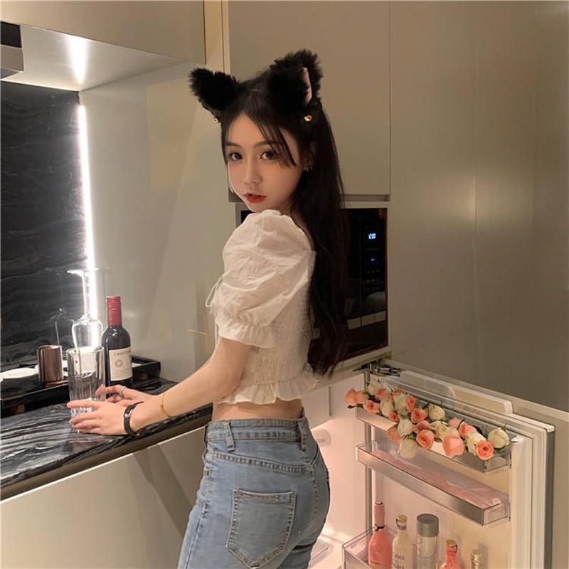 Áo croptop IELGY cổ vuông phong cách Pháp thời trang mùa hè xinh xắn cho nữ