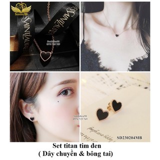 Trang sức titan nữ ( DC + BT mặt tim đen đính đá )