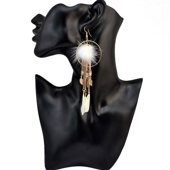 [20k Bông Tai] Bông Tai Lông Vũ Boho Style Hàn Quốc Thả Dài Quyến Rũ (Hình Thật)