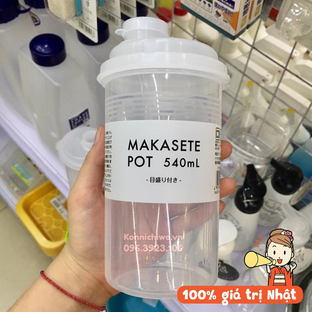 [Made in Japan] Bình nước nắp mềm Makasete Pot 540ml | Bình đựng nước chịu nhiệt, dáng thể thao, tiện mang theo