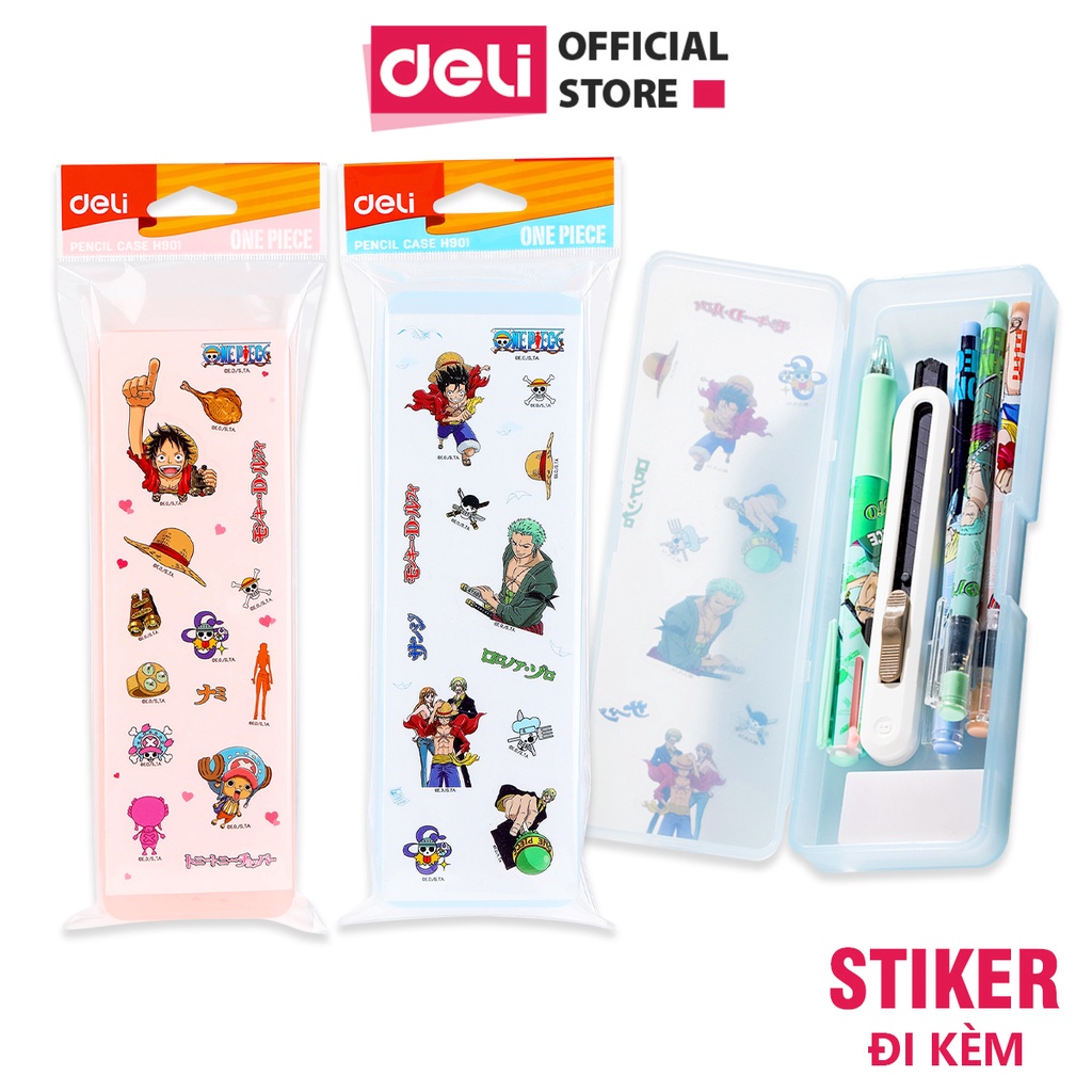 Hộp đựng bút đồ dùng cá nhân Deli One Piece - chất liệu nhựa trong suốt - màu ngẫu nhiên - kèm sticker