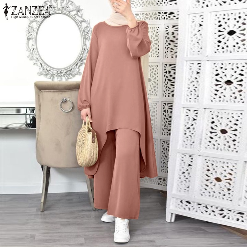 Set ZANZEA gồm áo tay phồng + quần ống rộng thời trang cho nữ