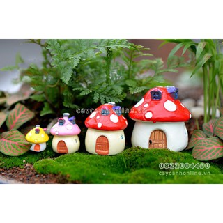 Bộ 4 nhà nấm sắc màu trang trí tiểu cảnh sân vườn cây cảnh để bàn lưu niệm