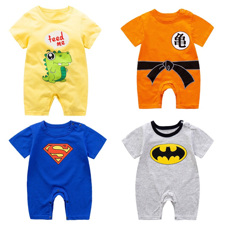 SUPERMAN Jumpsuit Tay Ngắn Hoạ Tiết Hoạt Hình Cho Trẻ Sơ Sinh