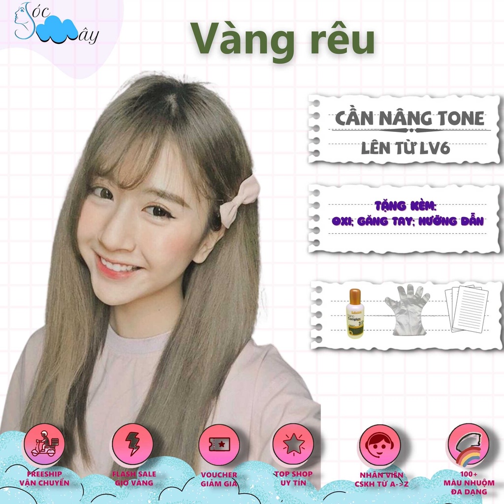 Nhuộm tóc màu Vàng rêu tại nhà đơn giản + tặng oxy trợ nhuộm