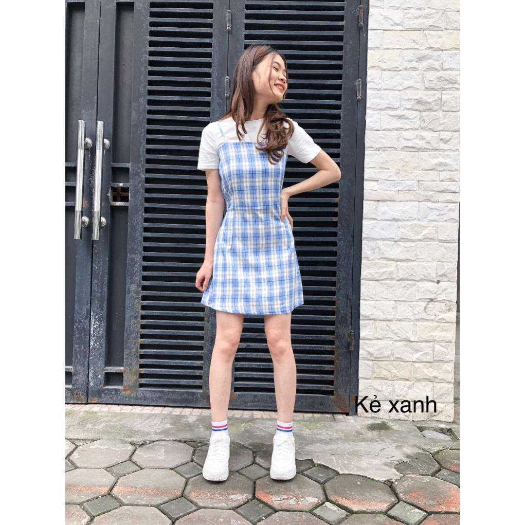 Váy Yếm Kẻ ulzzang siêu đẹp, Cam kết chất lượng hàng loại 1,