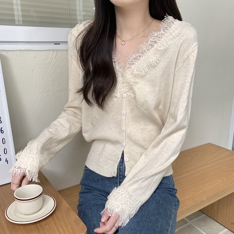 Áo Sweater Dệt Kim Phối Ren Xinh Xắn Cho Nữ  tao bao