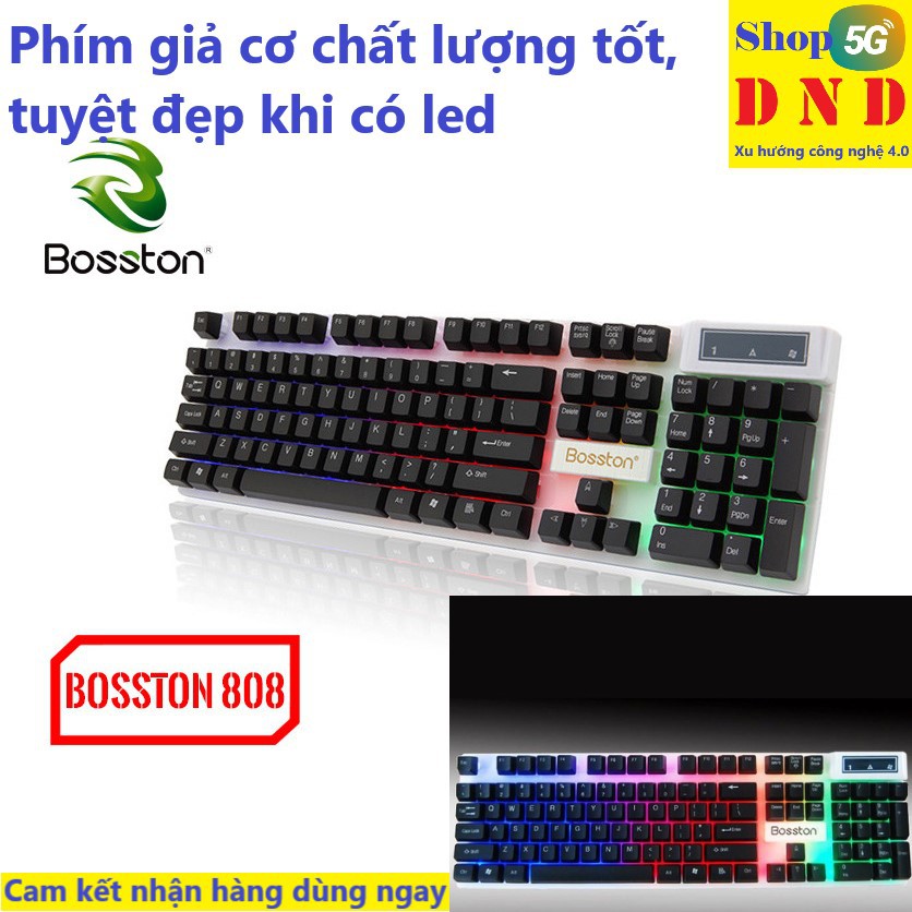 Bàn Phím Bosston 808 Có Dây Giả Cơ Led 7 màu RGB - Gaming Led Màu Trắng (chính hãng)