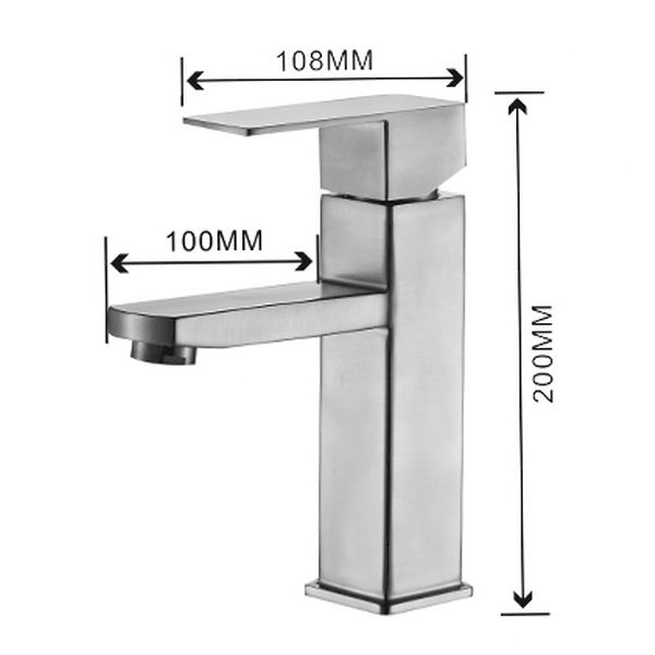 Vòi Lavabo nóng lạnh (Trụ vuông) SUS304 - Hàng Cao cấp ITALIA (Kèm đôi dây cấp nước)