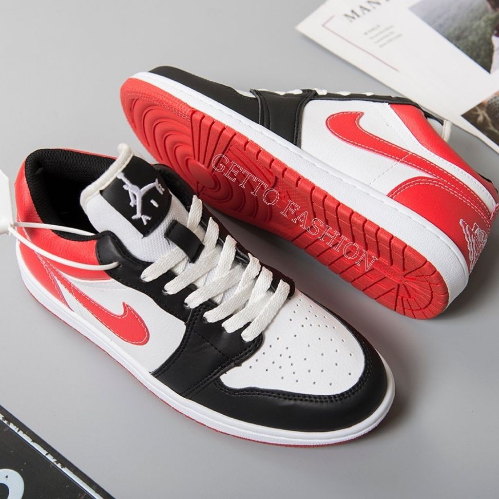 Giày thể thao nam nữ jordan cổ thấp, giày sneaker chạy bộ A.I.R cao cấp màu viền đen đỏ GETTO FASHION full size