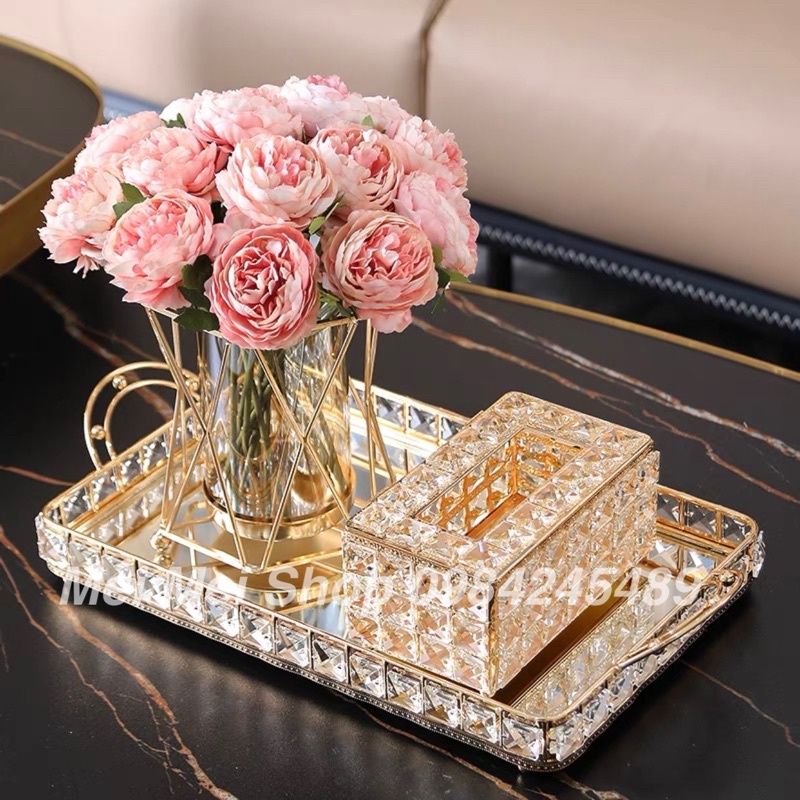 Khay Thép Tráng Gương Gold- Bạch Kim Đa Năng,Khay Decor Kim Loại Đựng Mỹ Phẩm Trang Sức