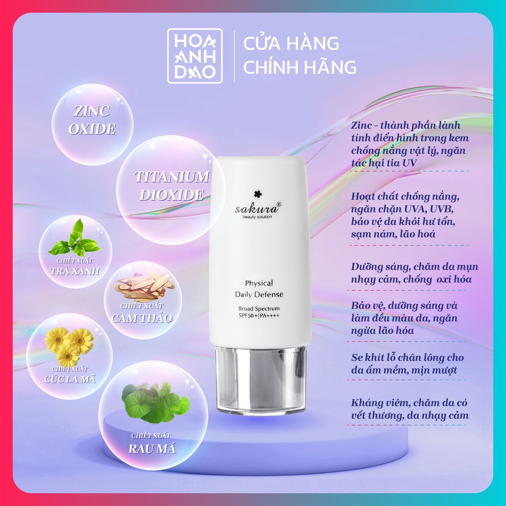 Nhũ tương chống nắng vật lý Sakura Physical Daily Defense SPF 50+ PA ++++