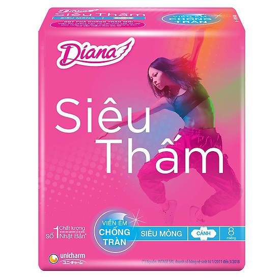 Băng vệ sinh Diana siêu thấm siêu mỏng cánh 23cm (8 miếng)