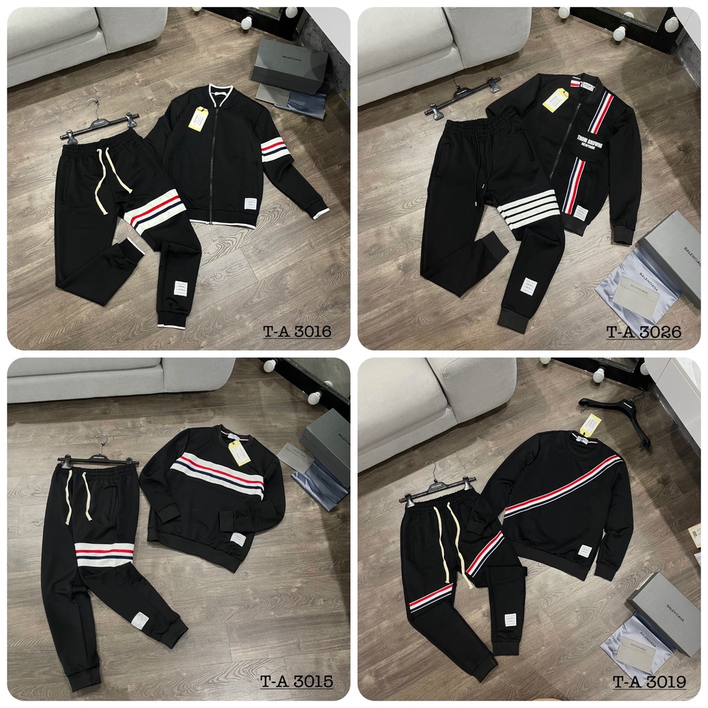 Bộ Nỉ Thom Browne Thêu Hình Kẻ Vạch Cực Đẹp - Bộ Quần Áo Nam Thom Browne Chất Nỉ Siêu Xịn