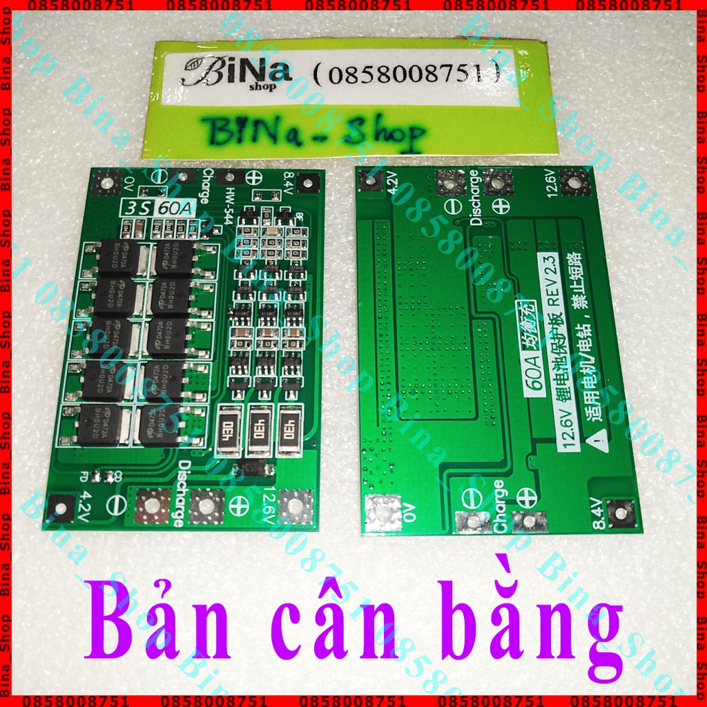 Mạch sạc xả bảo vệ cân bằng pin 3S 60A 12.6V 18650, 26650