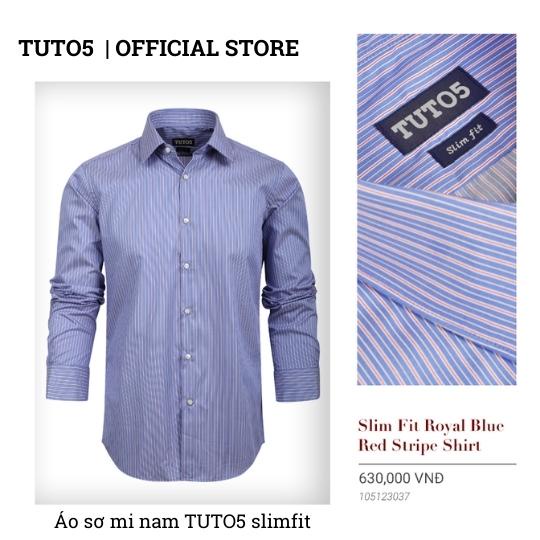 Áo sơ mi kẻ sọc nam TUTO5 Menswear dài tay công sở Slim fit Royal Blue Red Stripe Shirt chống nhăn, lịch lãm 105123037