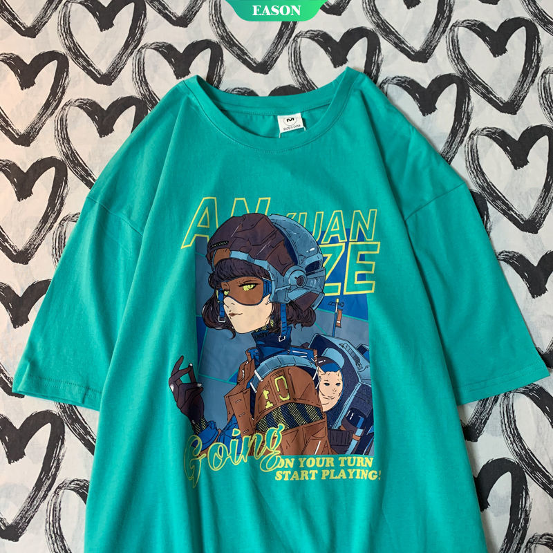 Áo Thun Cotton Tay Ngắn Dáng Rộng In Họa Tiết Hoạt Hình Kiểu Hàn Quốc Thời Trang Mùa Hè Mới Cho Nữ 2021