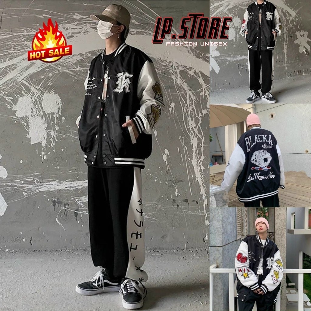 Áo Khoác Bomber - Áo Khoác Dù Unisex BLACKA Phối Tay Siêu Hot (có form rộng XL) - LP.STORE