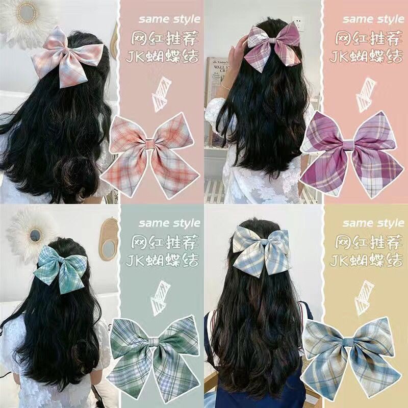 Kẹp Tóc Nơ Họa Tiết Kẻ Sọc Phong Cách Nhật Bản Xinh Xắn Cho Nữ