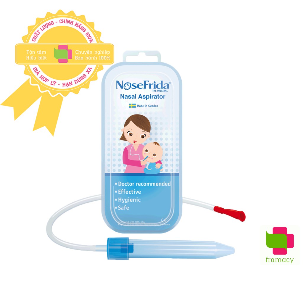 Dụng cụ hút mũi NoseFrida Nasal Aspirator, Thụy Điển giúp vệ sinh mũi cho trẻ từ sơ sinh đến 3 tuổi