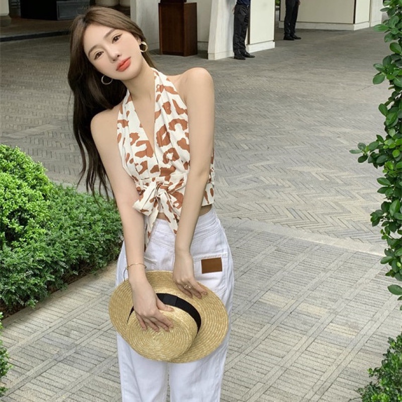 Áo Yếm Không Tay In Họa Tiết Da Báo Thời Trang Dành Cho Nữ