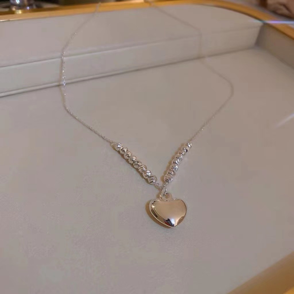 Vòng cổ Chuỗi Hạt Kim Loại Màu Bạc Mặt Trái Tim Đơn Giản Thời Trang Hàn Quốc Cho Nữ