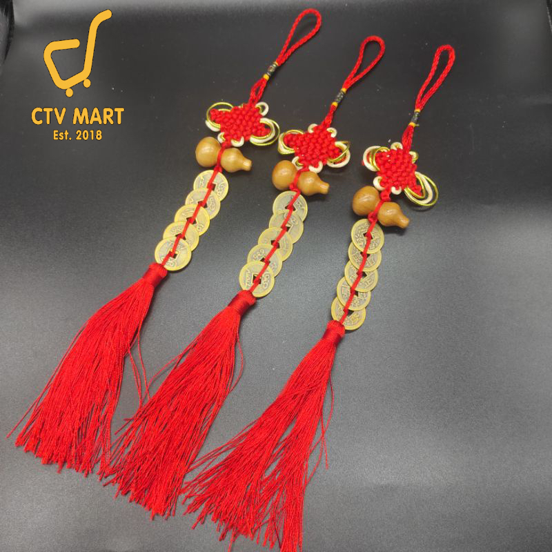 Dây tiền ngũ đế và hồ lô gỗ phong thuỷ hút tài lộc may mắn treo xe ô tô,trưng bày bàn thờ thần tài