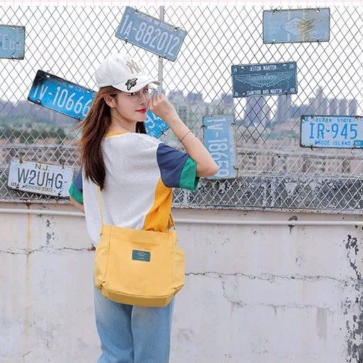 Túi đeo chéo nữ đi học vải canvas túi đeo vai đi chơi phong cách Hàn Quốc -Hakastore