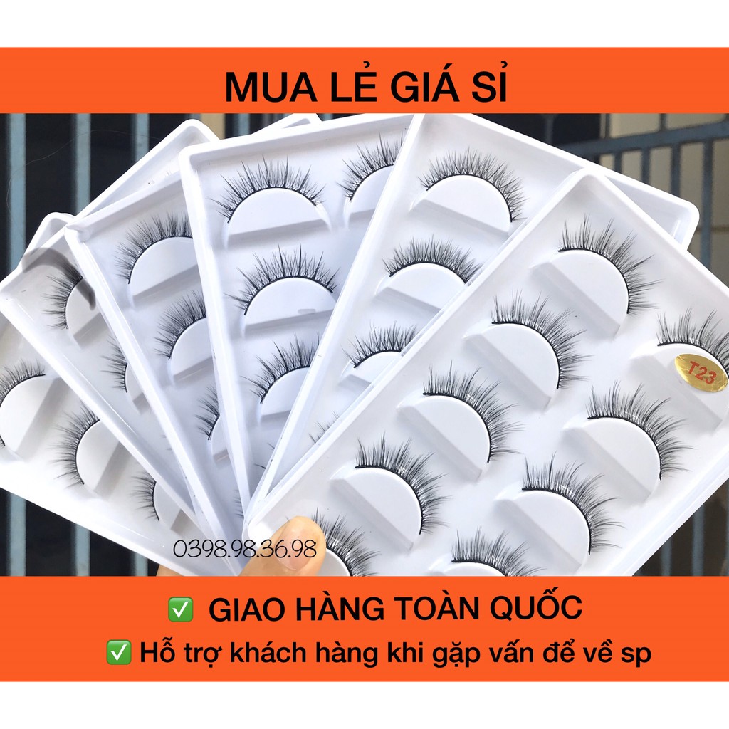 Mi giả chồn 3D 5D mẫu 5 cặp cao cấp, lông mi mềm sợi tơi, có độ cong sẵn