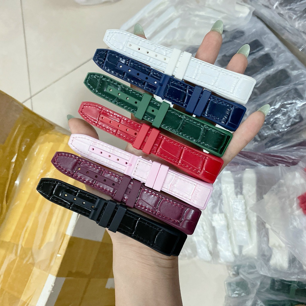 Dây da cao su dành cho đồng hồ franck muller v32 QZ cho nữ Size 20mm x 16mm