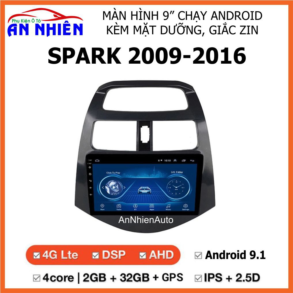 Màn Hình Android 9 inch Cho Xe SPARK 2009-2016 - Đầu DVD Chạy Android Kèm Mặt Dưỡng Giắc Zin Cho Chevrolet Spark