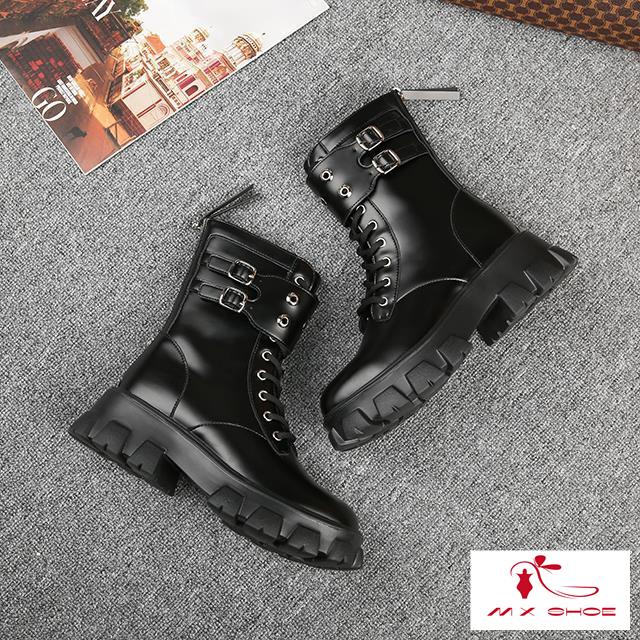 M & X ~  Giày Bốt Martin Đế Dày Mũi Tròn Có Dây Kéo Phía Sau Phong Cách Mới 2022 Hợp Thời Trang Cho Nữ