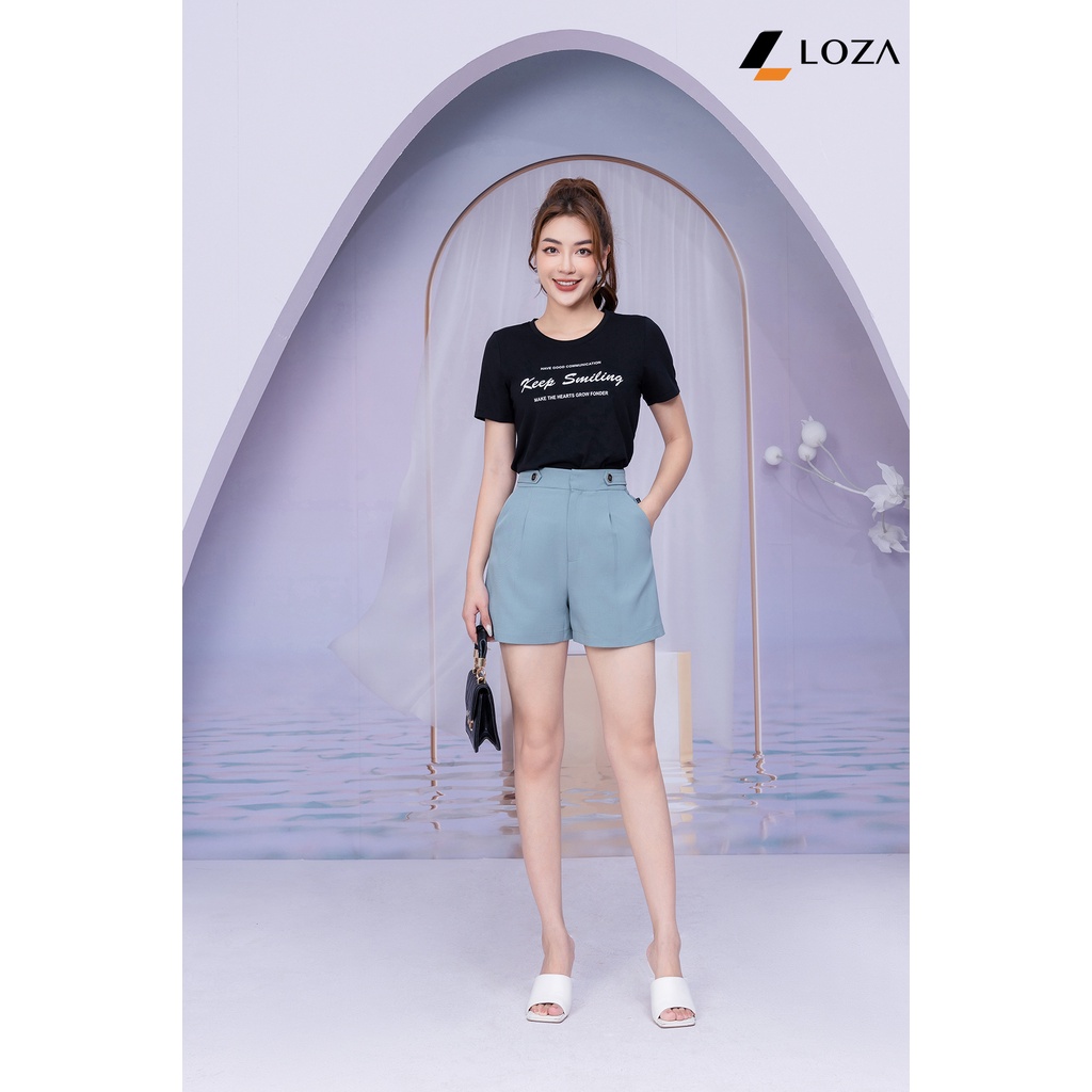 Áo phông in chữ Keep Smiling chất liệu Cotton Compact form vừa LOZA - PT702122