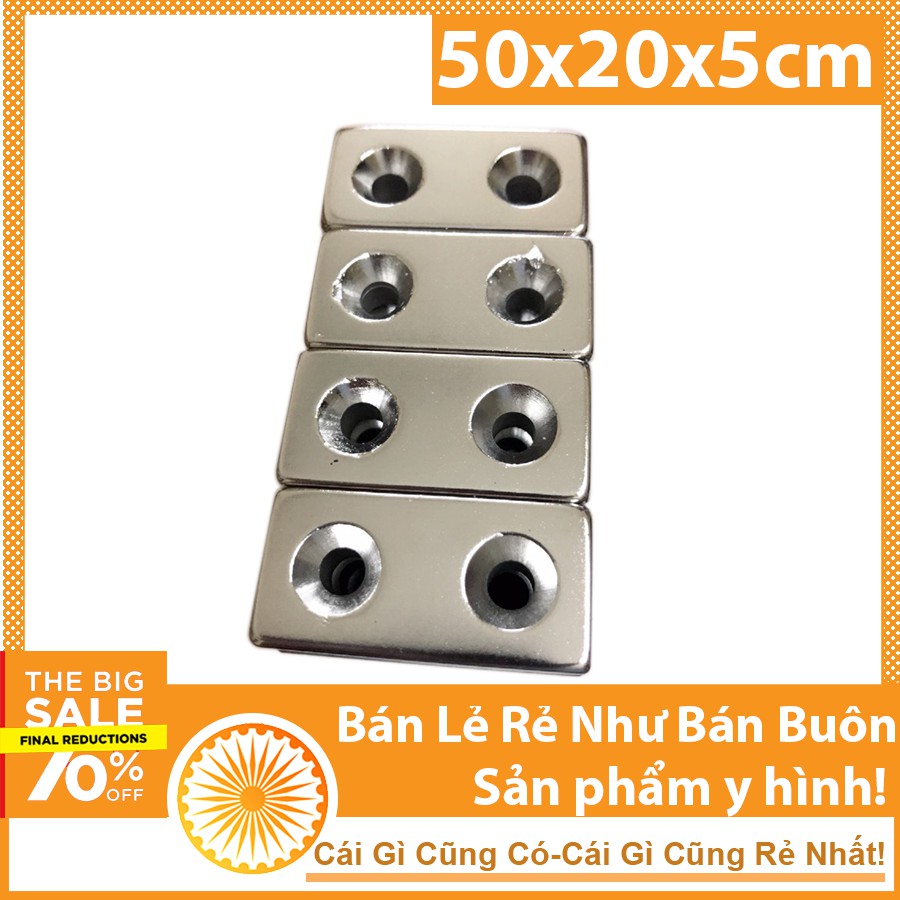 Nam châm đất hiếm hình chữ nhật 50x20x5mm có lỗ bắt vít nam châm gắn cửa tủ