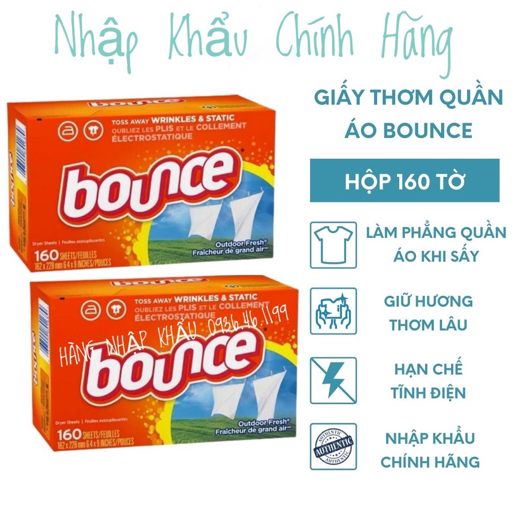 (Chính hãng)(Nguyên hộp 160 tờ)Giấy thơm quần áo Bounce Mỹ  - Làm thơm quần áo và loại bỏ mùi ẩm mốc