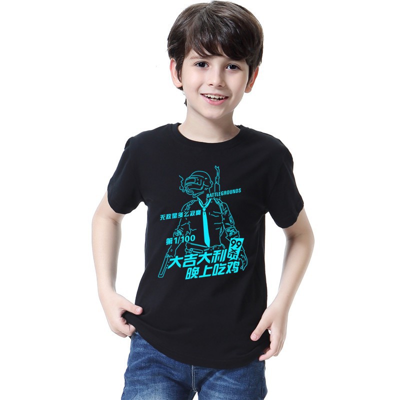 Con trai Cool tees Glow in the Dark PUBG Áo thun Trẻ em Người chiến thắng Quần áo Người chiến thắng Gà Ăn tối Tee