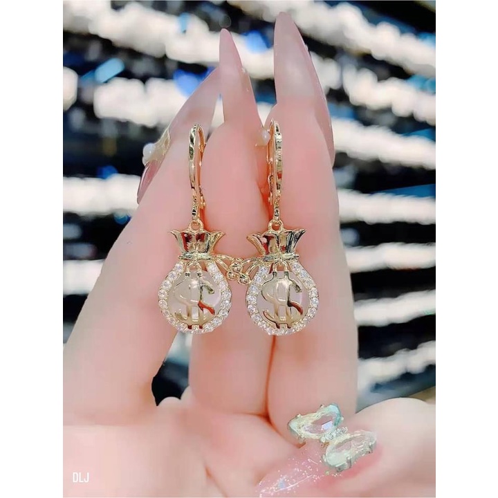 Bông tai nữ bạc thật hình túi tiền hàng hot LINH MIU SILVER