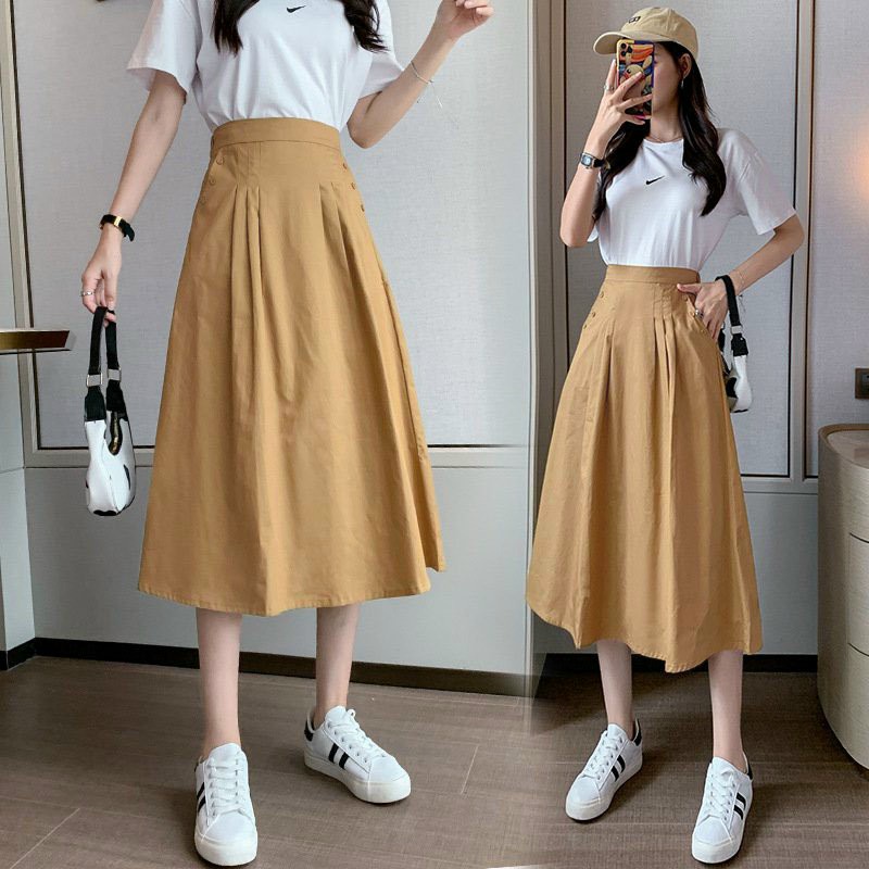 Chân váy midi lưng bản phía sau lưng chun mặc thoải mái dáng midi chất đẹp