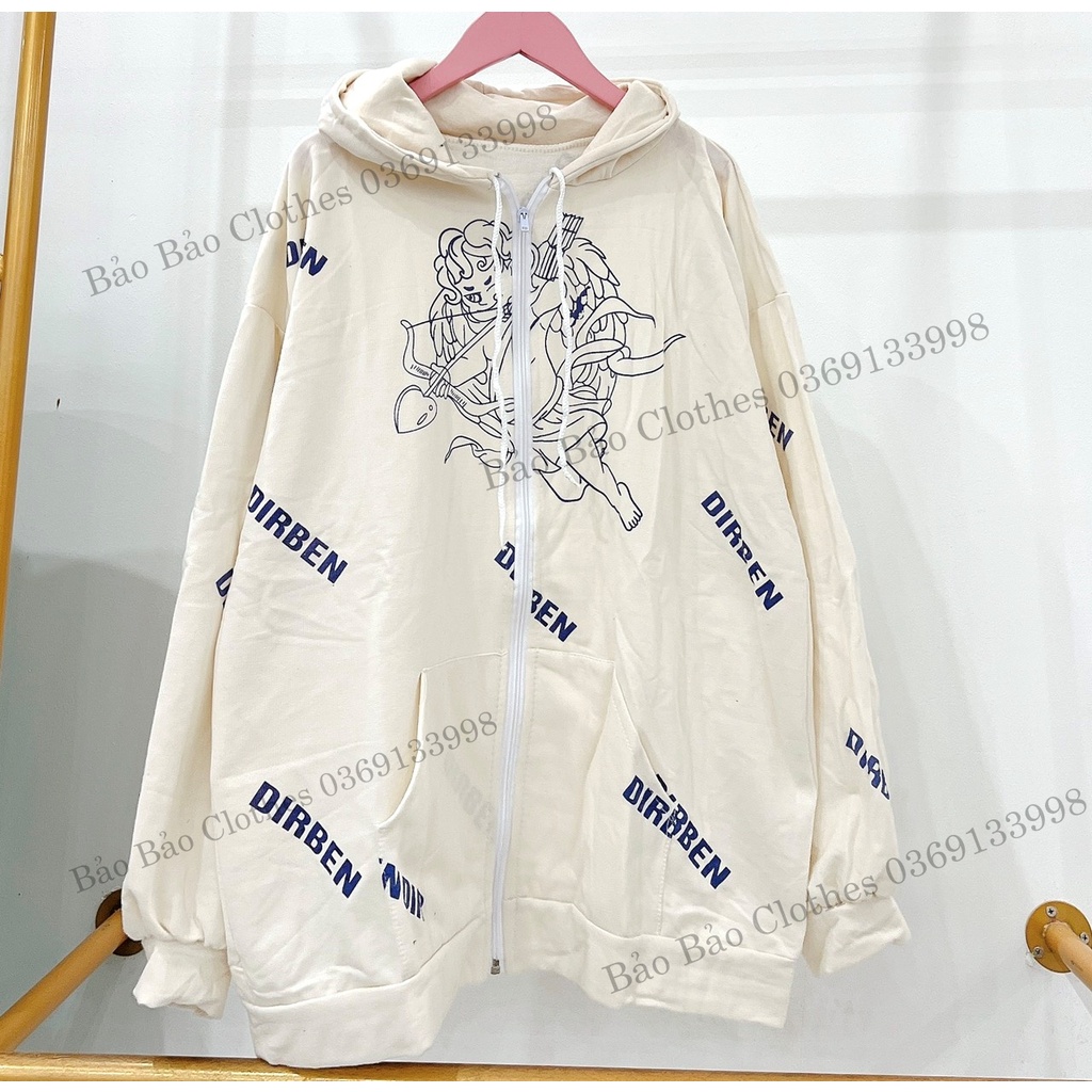 Áo Hoodie Dáng Rộng Thiên Thần Màu Be In Kín Chữ Nam Nữ Unisex Dáng Rộng Tay Bồng Form To