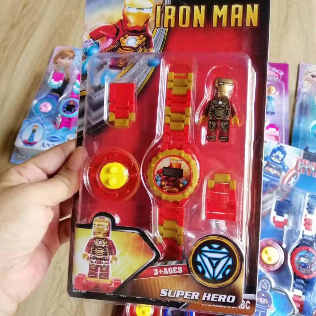 Đồng hồ Lắp ghép nhiều mẫu Spiderman Iron man Captain America Elsa Cinderella Aurora Anna