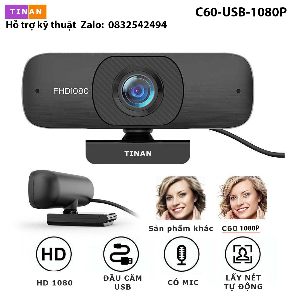 [ 1080P, Micro, 100 góc rộng ] Webcam C60 1080P Full HD Kèm Micro, Xoay 360 Độ, Góc nhìn siêu rộng, Hội Nghị Online thumbnail