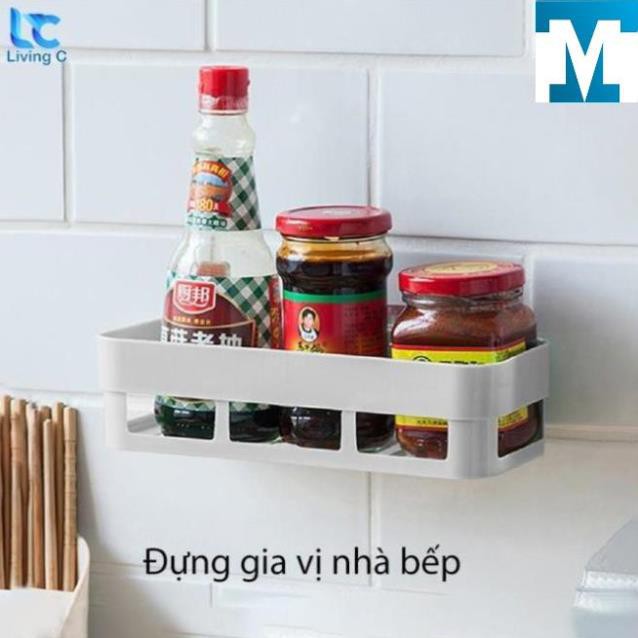 Kệ treo tường chữ nhật Living C _K50 , giá kệ đựng mỹ phẩm gia vị dán tường chịu lực đa năng bằng NHỰA