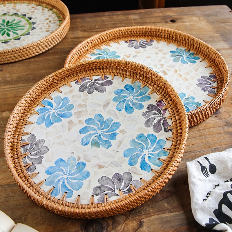 Khay khảm trai tinh xảo đan thủ công Việt Nam BAMBOOO ECO mây tre mỹ nghệ truyền thống, độc đáo, hàng xuất khẩu Nhật Bản