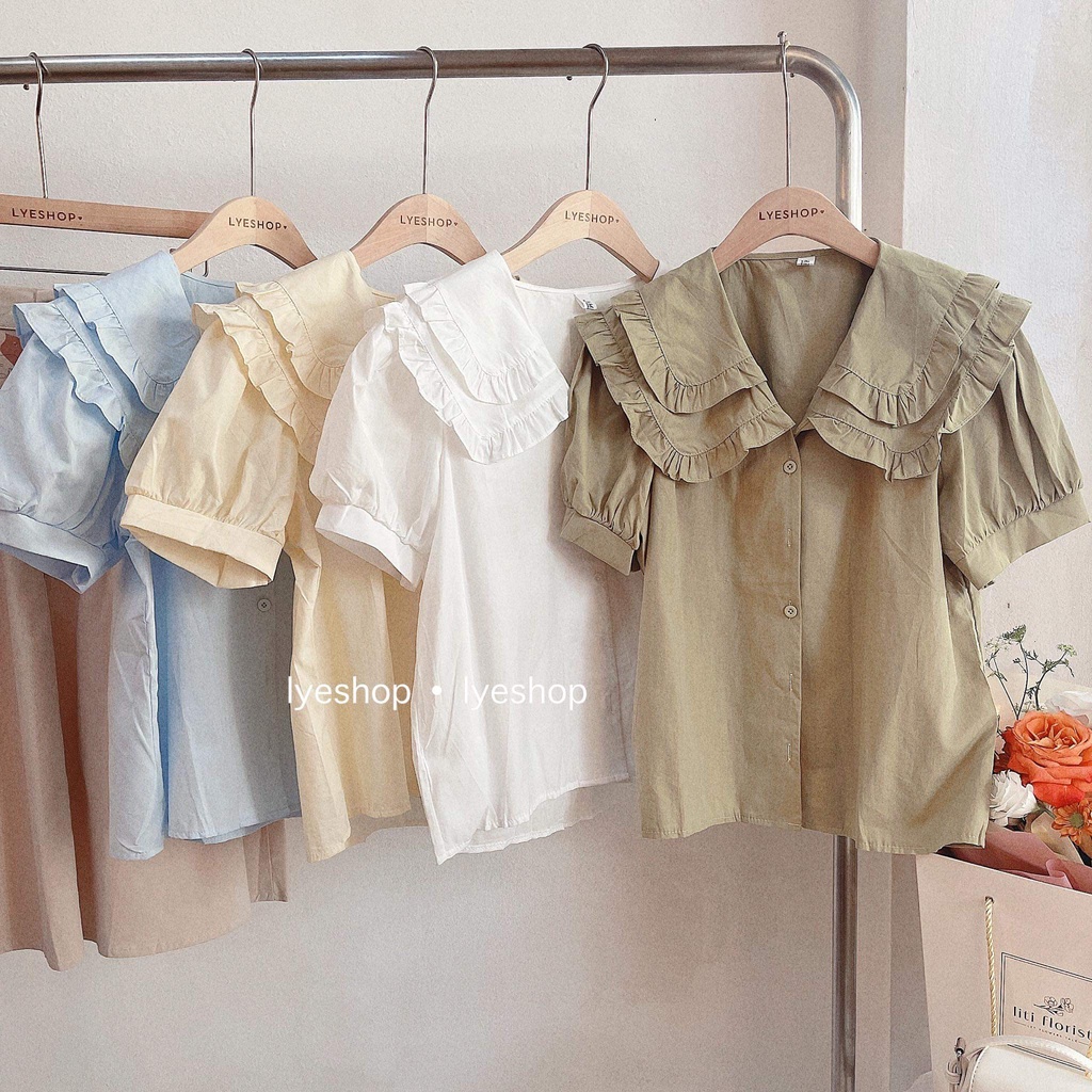 ÁO SƠ MI CỔ BÈO KÉP CỘC TAY