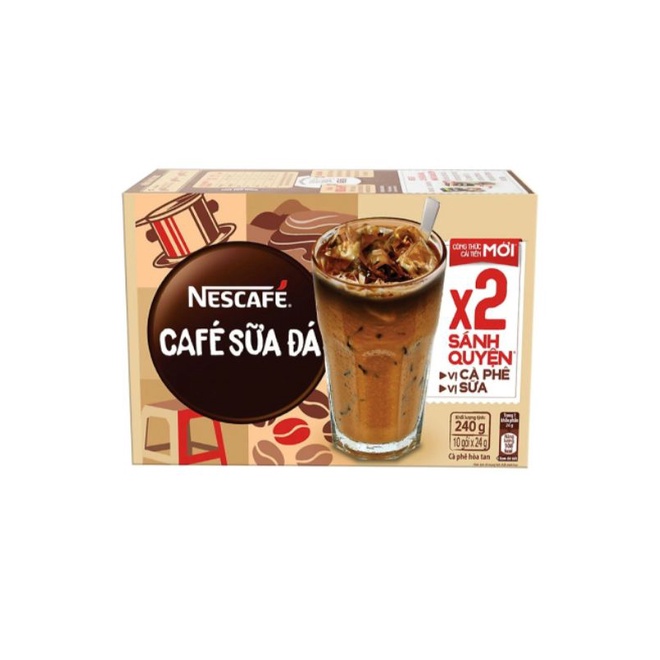 Hộp 10 gói x 24g cà phê sữa đá NESCAFÉ (cà phê sữa hòa tan)