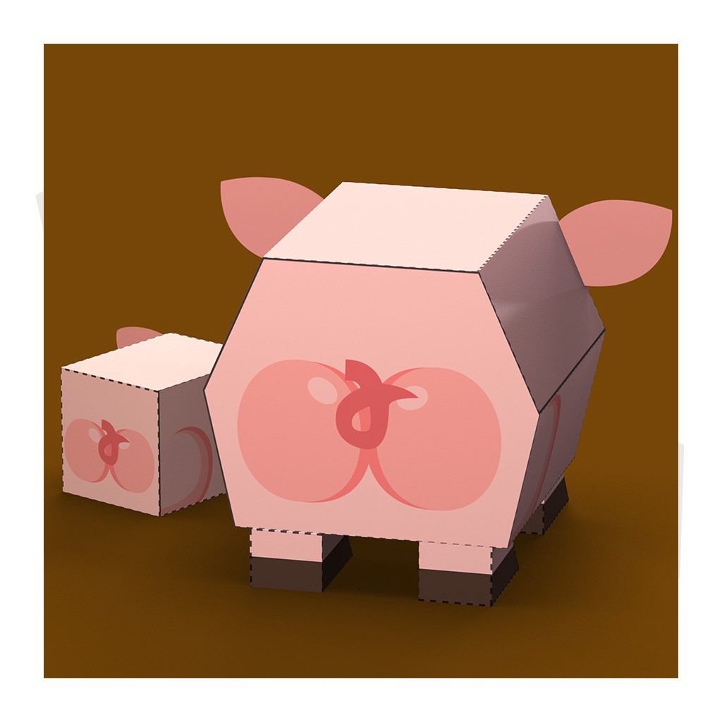 Mô hình giấy động vật heo Farm Piggy Pink