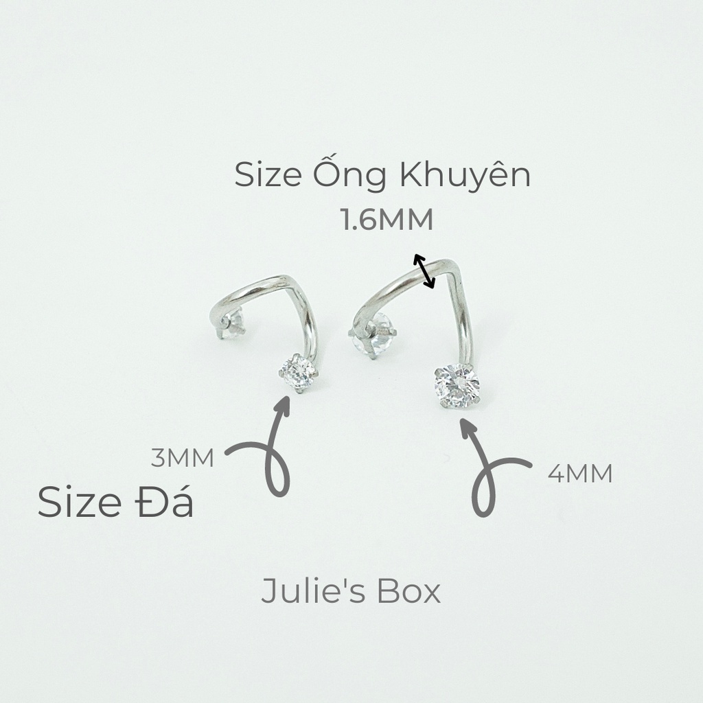 Khuyên Tai Unisex Chữ S Xoắn 2 Đầu Đá Tròn Màu Bạc Titan Không Đen Không Gỉ Sét Không Dị Ứng Julies Box 66