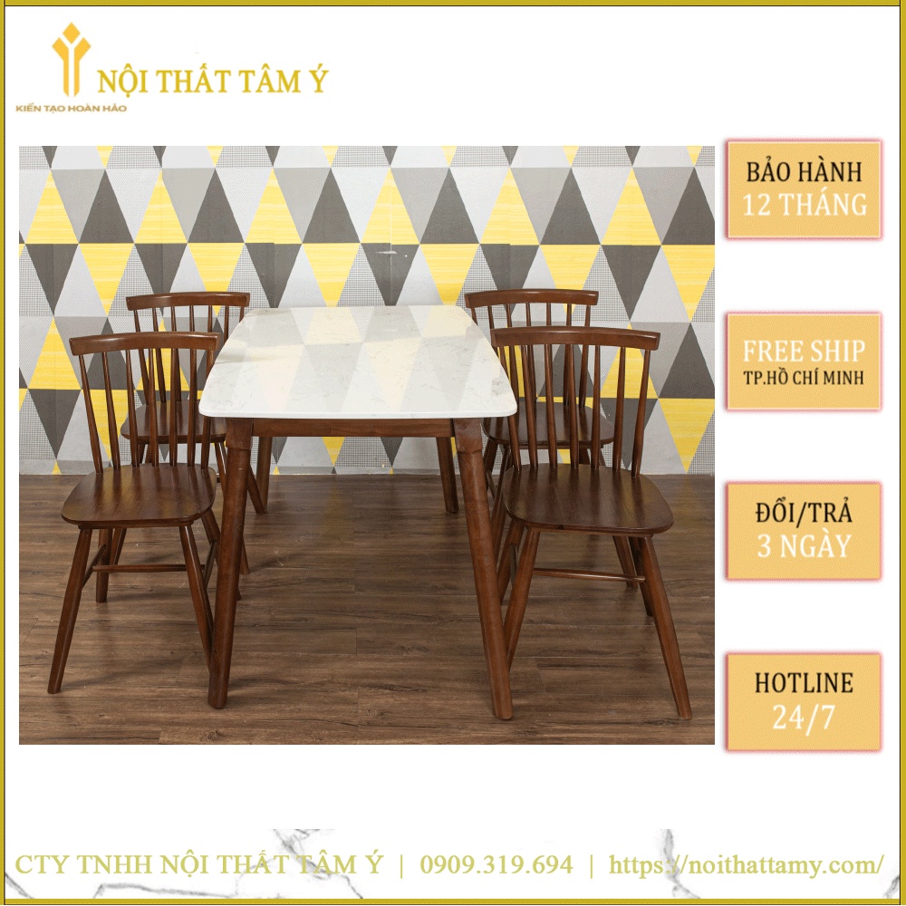 Bộ Bàn Ăn Mặt Đá + Ghế Song Tiện ✌FREE SHIP HCM✌ Bộ bàn ăn Cao cấp Thương hiệu Nội Thất Tâm Ý