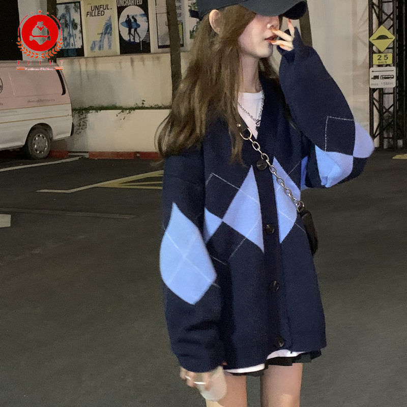 Áo khoác Cardigan cổ chữ V dài tay kẻ sọc caro thời trang cho nữ | BigBuy360 - bigbuy360.vn