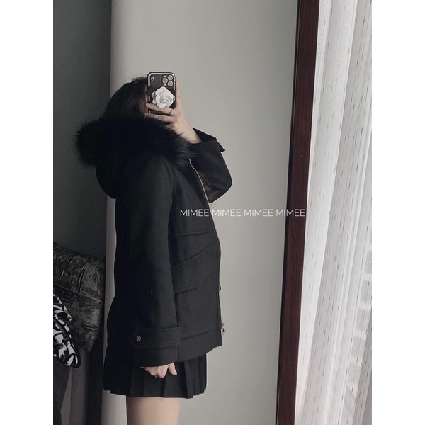 Áo khoác dạ shein mũ lông dày sụ 2 túi to mimee